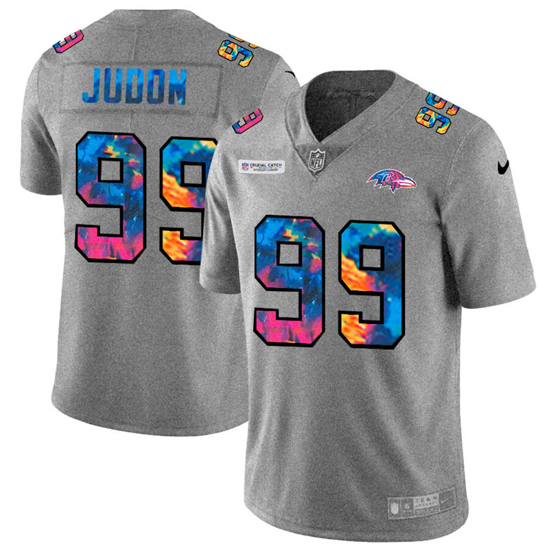 NFL Baltimore Ravens #99 Matthew Judon Men Nike MultiColor 2020  Crucial Catch  Jersey Grey